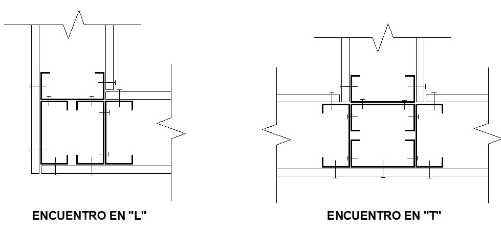 encuentros de perfiles L y T steel framing metalcon